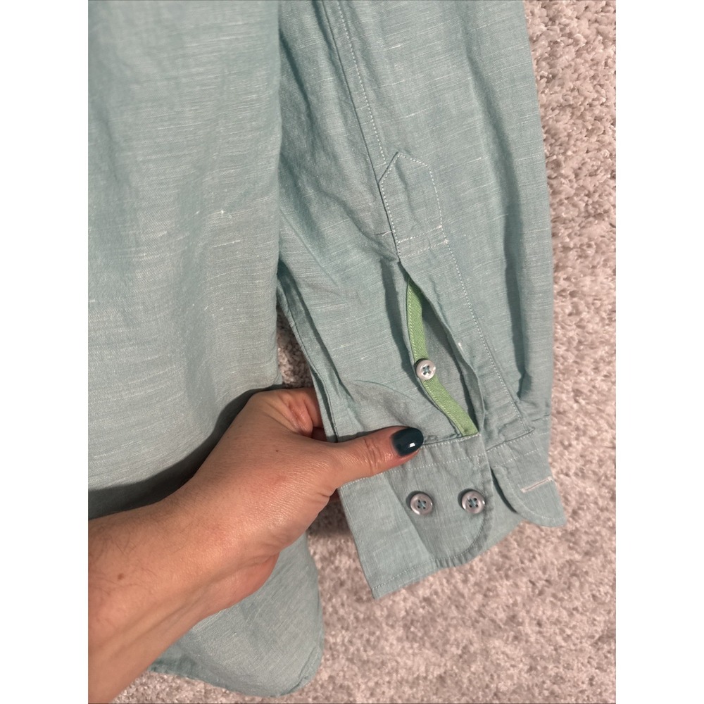 Tommy Bahama Mens XL‎ Teal Linen Blend Button Up Light Weight Long Sleeve - Picture 4 of 9